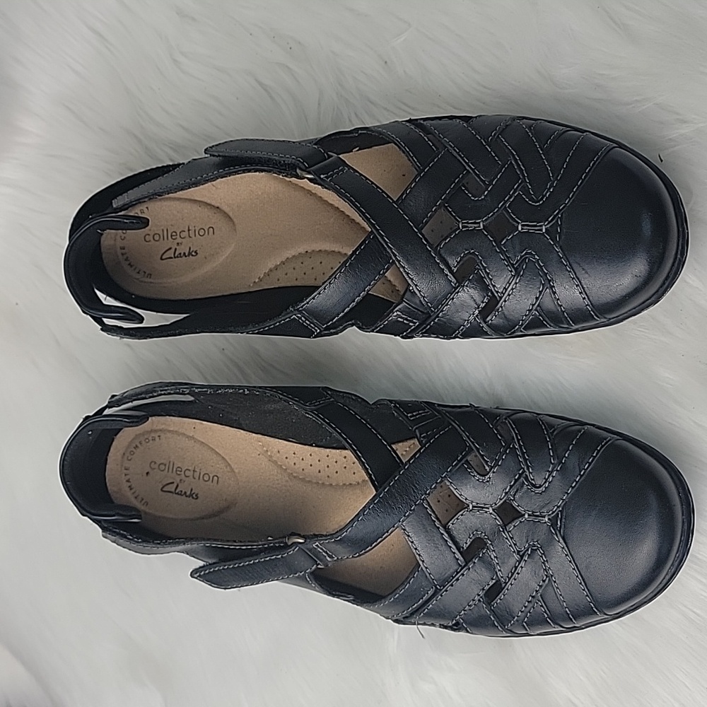 CLARKS Cora Dream Black Braided‎ Cut Out Comfort Cottage Preppy Sandal Shoes 8.5 - Picture 4 of 13